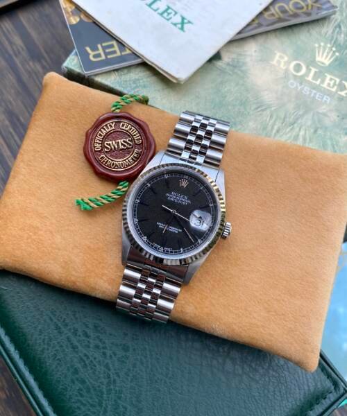 Rolex Datejust 16234 met unieke confetti dial, roestvrijstalen kast, witgouden lunette en jubilee-band